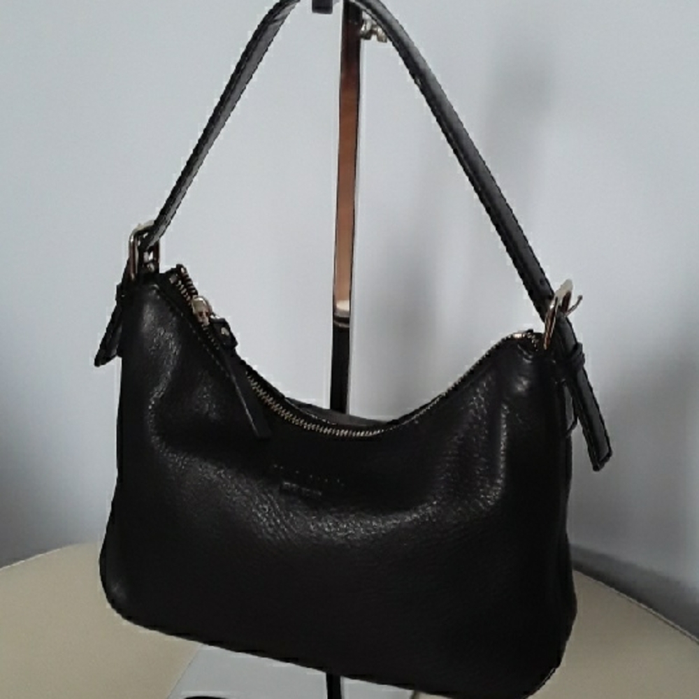 KATE SPADE Pebbled Leather & Patent Shoulder Baguette Bag, Black, Gold hardware